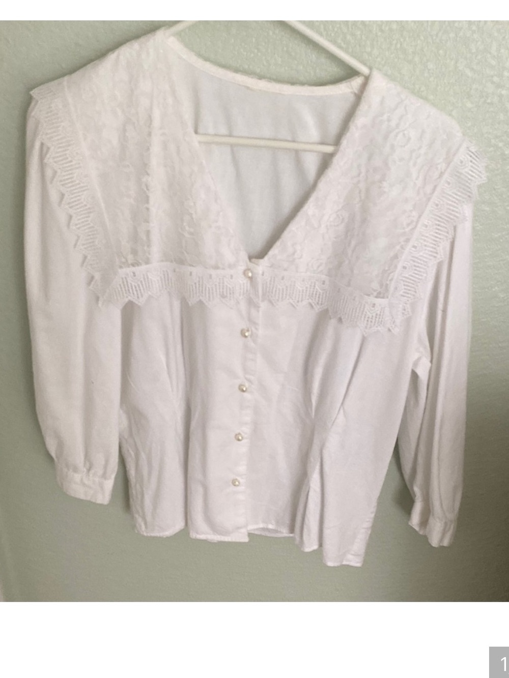 White Bib Collar Blouse with Pearl Buttons